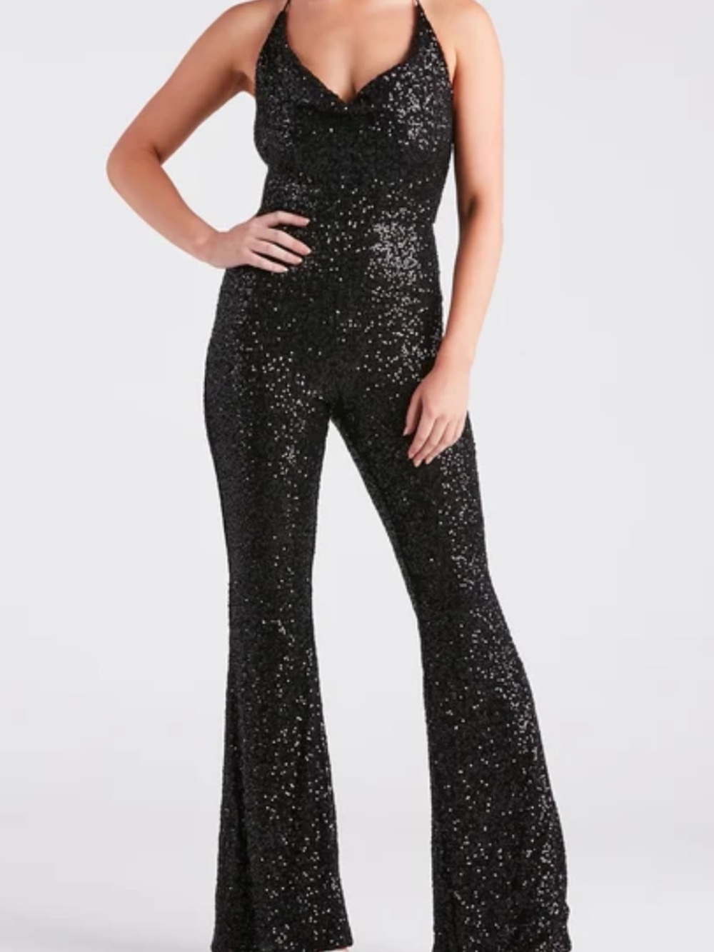 Windsor Black Sequin Halter Jumpsuit
